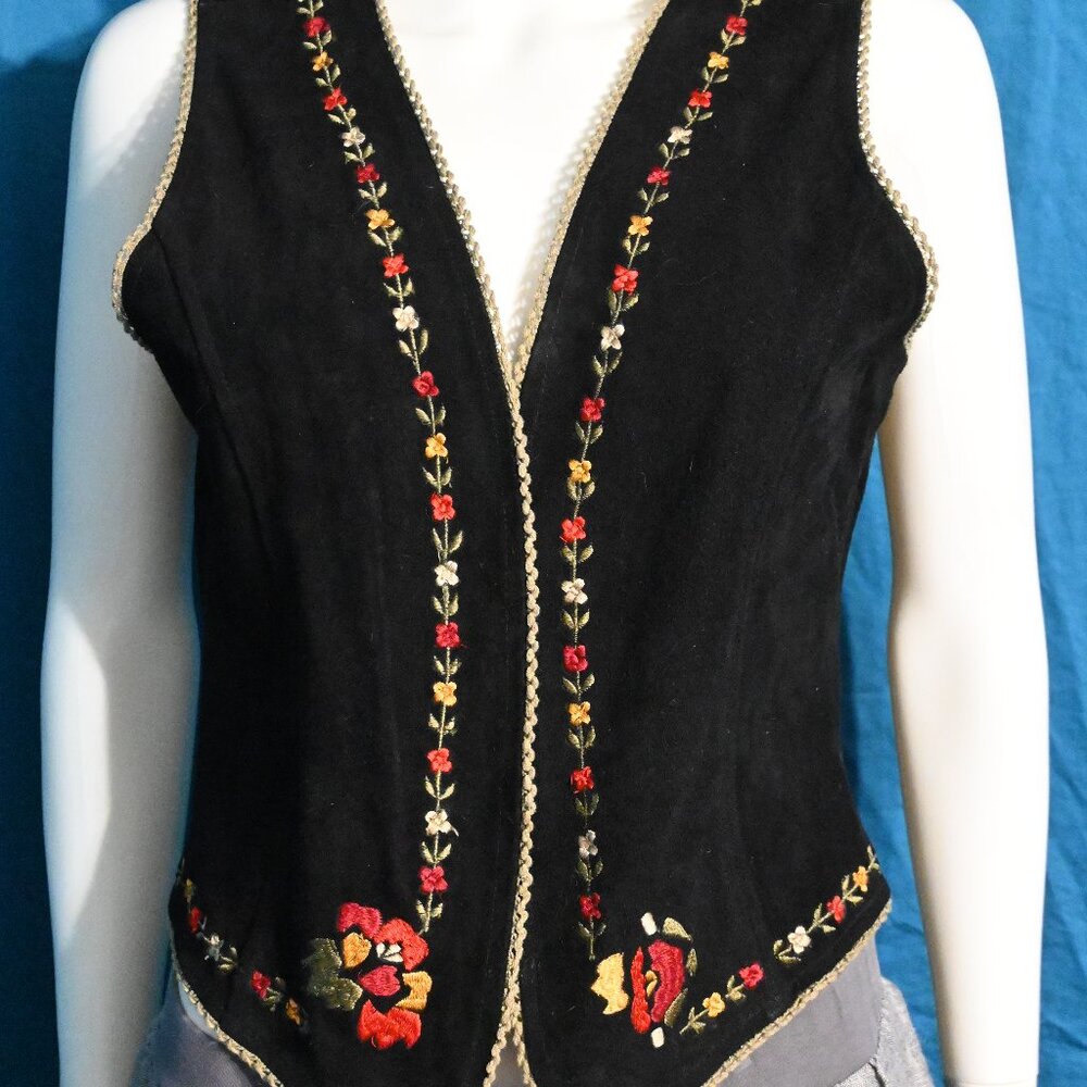 Suede Vest with Floral Pattern